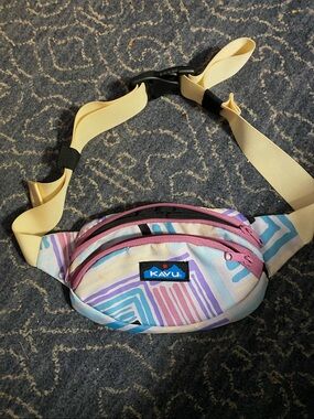 Kavu Pastel Stripe Waist Pack with Yellow Strap